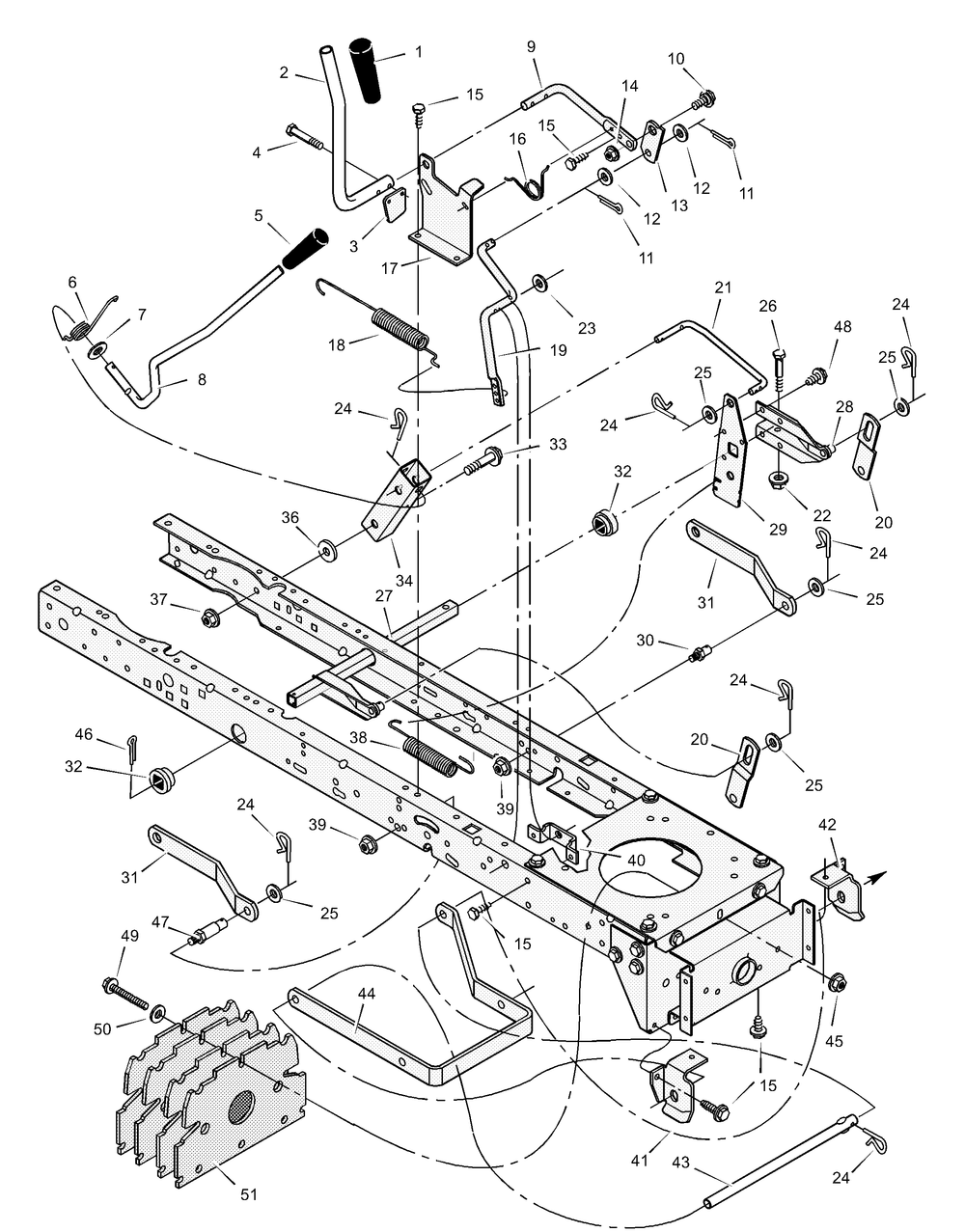Mower Housing Suspension Diagram and Parts List for 312000X98B 2003 Briggs and Stratton Lawn Tractor